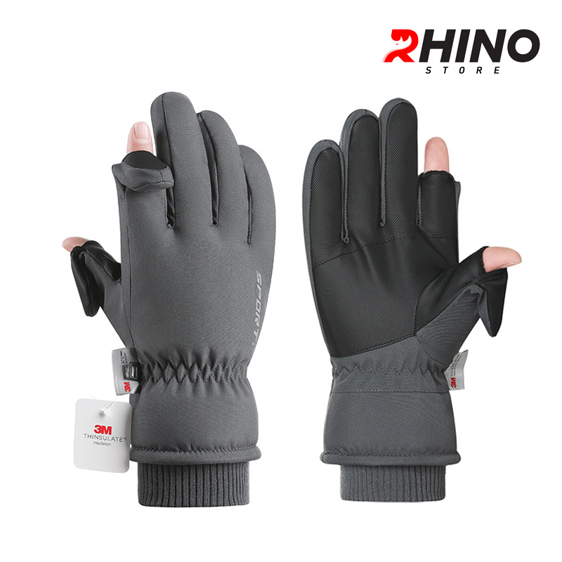 Găng tay cụt ngón chống gió, bao tay giữ ấm mùa đông lót lông Rhino G907 freesize