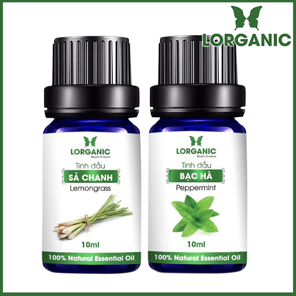 Combo Tinh Dầu Sả Chanh Lorganic + Bạc Hà Lorganic (10ml / Chai)