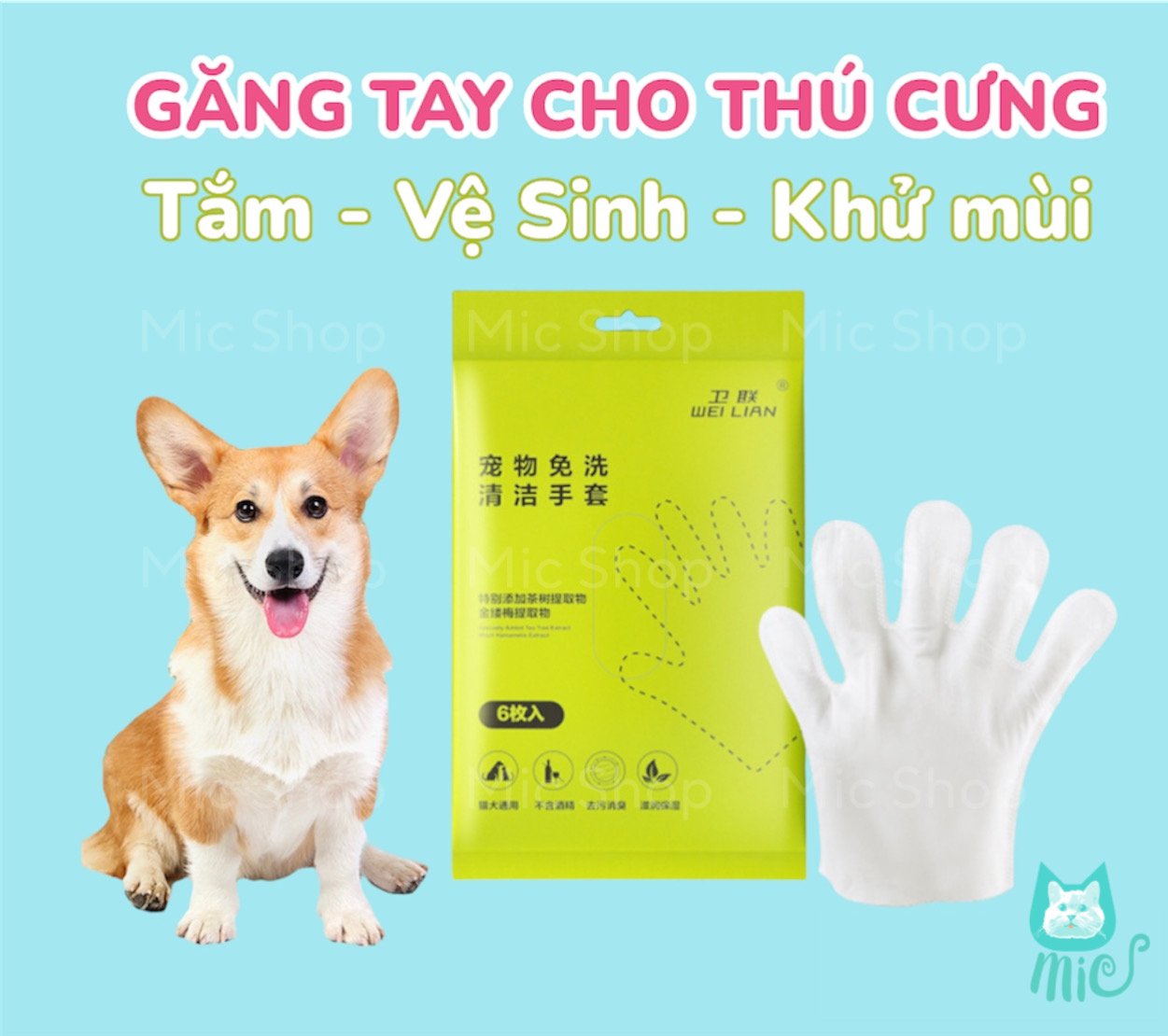 GĂNG TAY VỆ SINH-TẮM-KHỬ MÙI CHO CHÓ MÈO