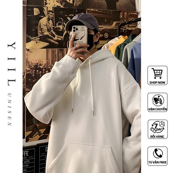 Áo hoodie đen trắng trơn nam nữ form rộng hàn quốc unisex dài tay basic Áo hoodie nỉ bông đen trắng YiiL HD07