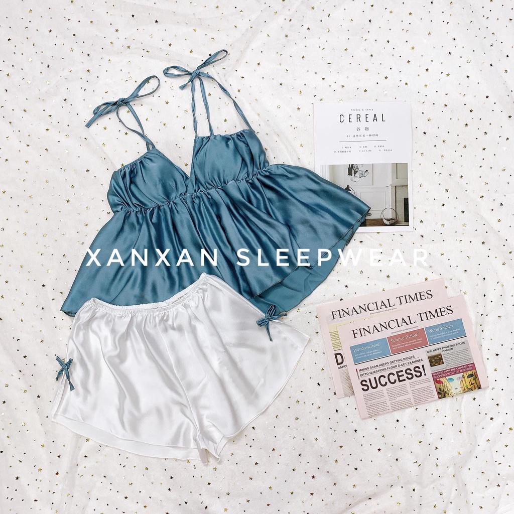 Đồ Ngủ Sexy hai dây, set ngủ sexy chất liệu lụa latin mềm mịn, mát kèm quần gợi cảm Freesize dưới 55kg