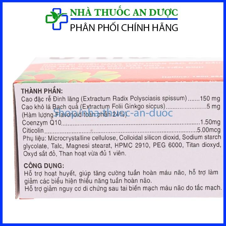 Hoạt huyết dưỡng não Ginkgo biloba Citicolin giảm đau đầu, hoa mắt, chóng mặt - Hộp 100 viên