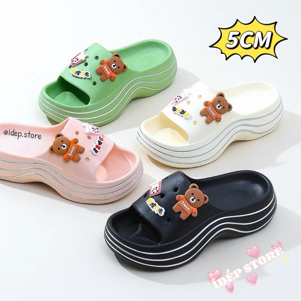 Dép bánh mì Trà sữa Gấu đế độn 5cm siêu nhẹ DL238 - Dép cross nữ Baya quai ngang chất EVA iDÉP