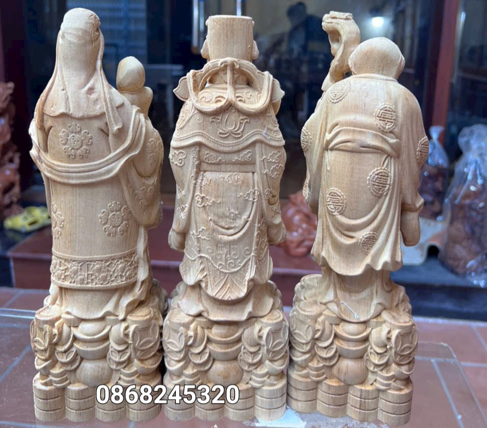 Bộ Tam đa phúc lộc thọ bằng gỗ ngọc am thơm nức kt cao 30×11×9cm