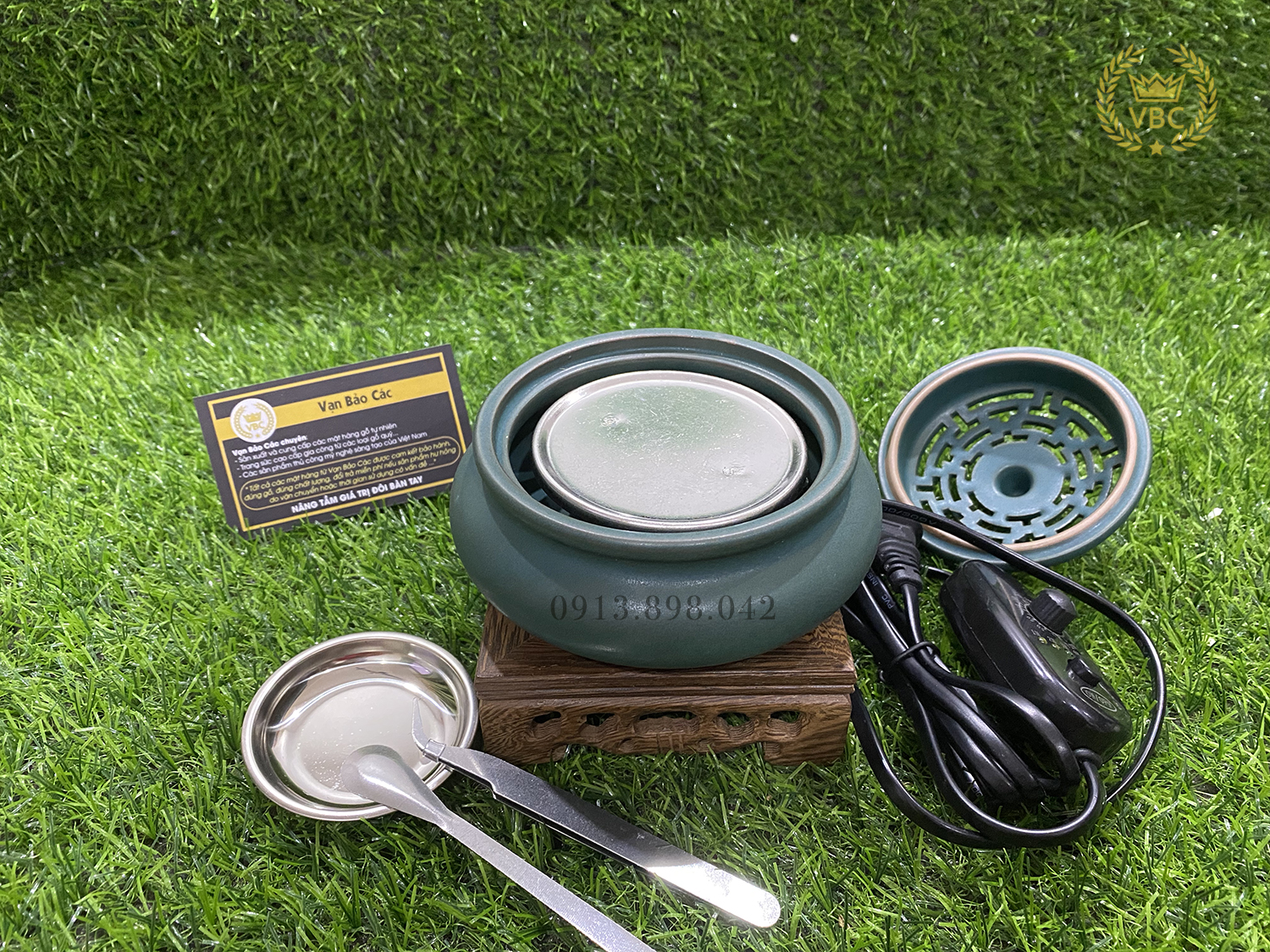 Lư điện xông Trầm hương, tinh dầu bằng điện, có nhiều chế độ hẹn giờ tự động, điều chỉnh nhiệt độ - Màu xanh trơn