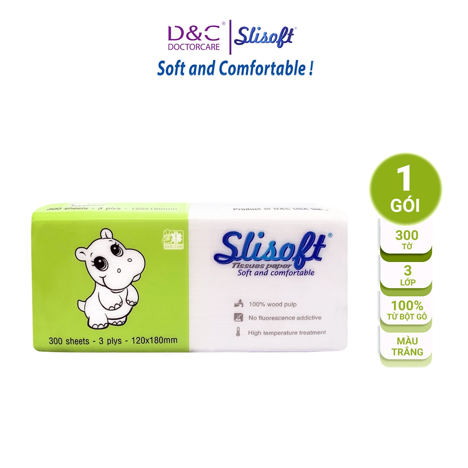 Giấy ăn Slisoft Trắng 100 tờ x 3 lớp, khăn giấy khô thân thiện môi trường không chất tẩy trắng an toàn cho cả gia đình