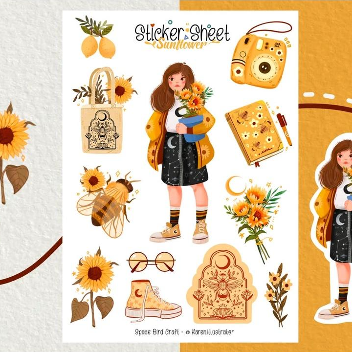 Sticker sheet Sun flower - chuyên dán, trang trí sổ nhật kí, sổ tay | Bullet journal sticker - unim003
