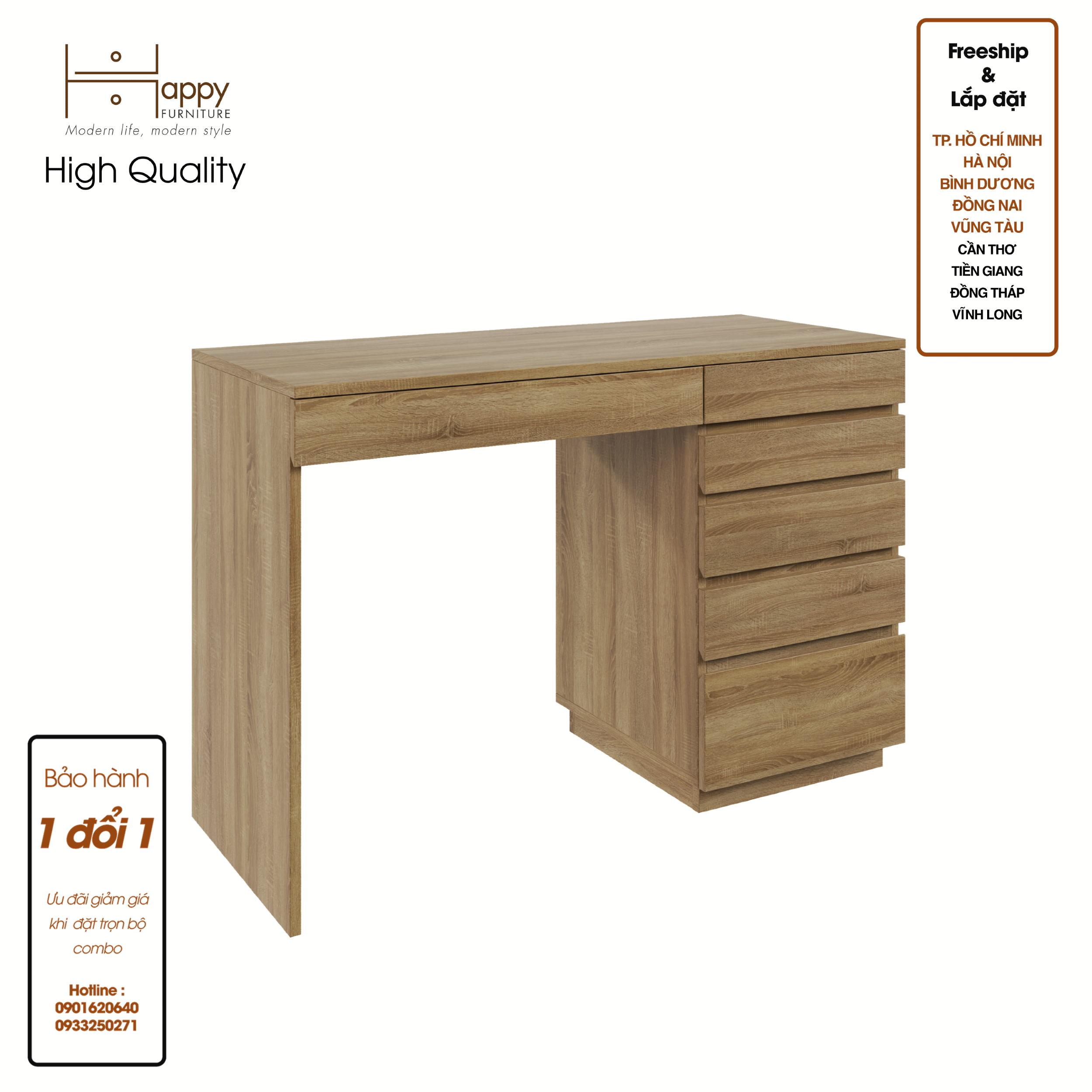 Hình ảnh [Happy Home Furniture] MACRO, Bàn làm việc - 6 ngăn kéo,  110cm x 45cm x 73cm ( DxRxC), BAN_009