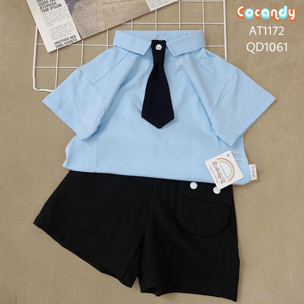Set đồ cho bé- Áo cộc thun xanh nhạt có cổ và quần đũi đen cho bé của COCANDY mã AT117252, QD106104( chưa kèm cà vạt