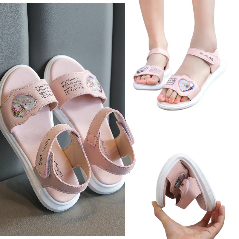 Sandal bé gái 3 - 12 tuổi quai ngang họa tiết Elsa Anna da mềm quai hậu thời trang phong cách Hàn Quốc SG56