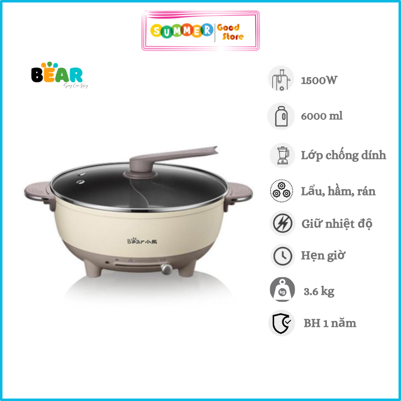 Nồi Lẩu Uyên Ương BEAR DHG-B60R6 6L - Hàng Chính Hãng