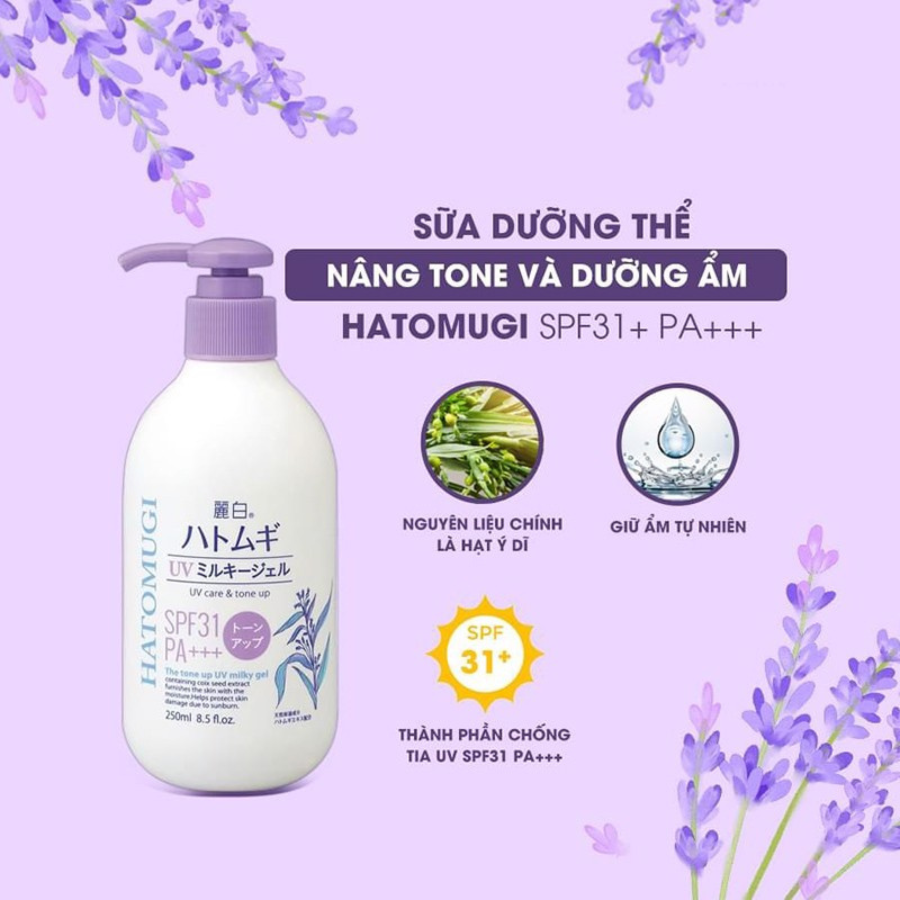 SỮA DƯỠNG THỂ CHỐNG NẮNG NÂNG TONE VÀ DƯỠNG ẨM DA HATOMUGI SPF31 PA+++ 250ml