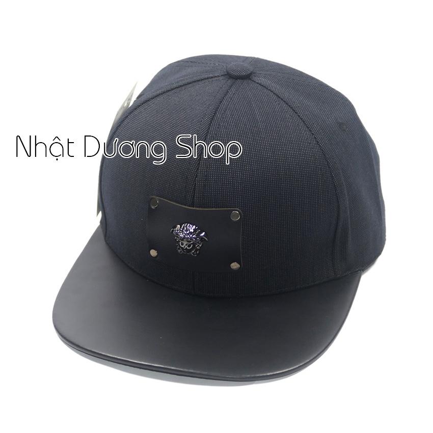 Mũ Nón Snapback thời thượng - Nón hiphop mặt da gắn mặt sắt phong cách phù hợp với mọi lứa tuổi - Xám&amp;đen