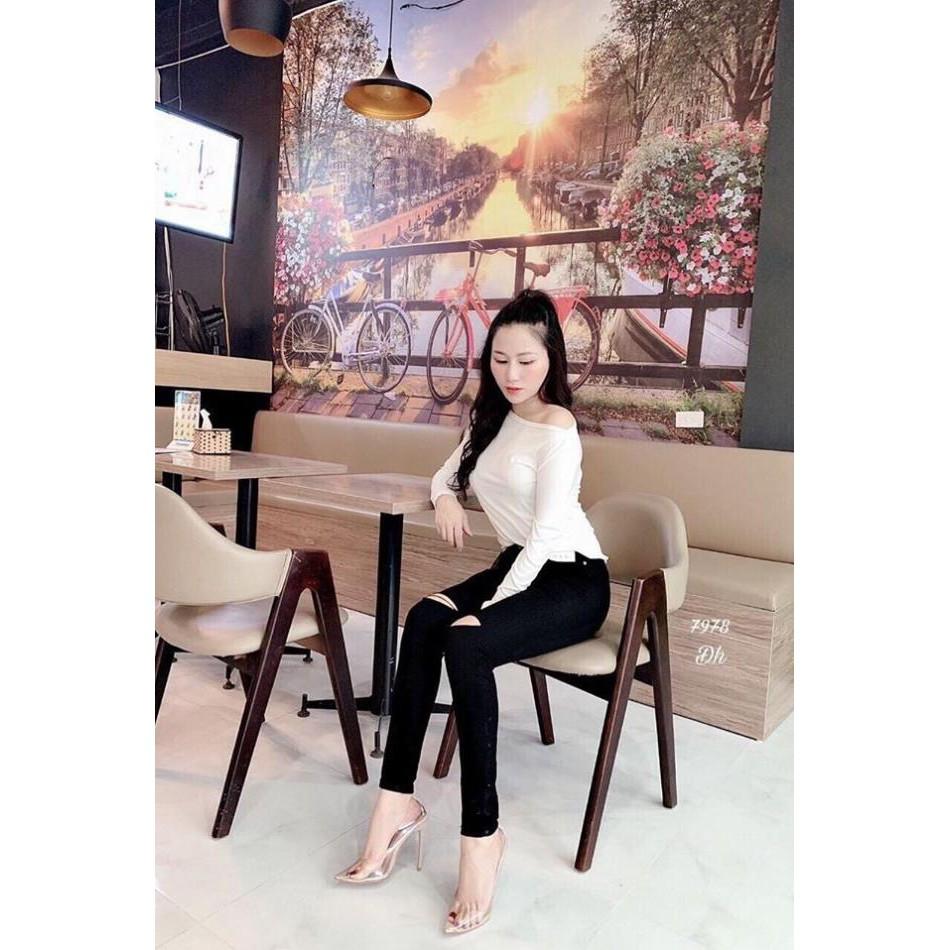 Quần jean nữ rách gối co giãn mã 04