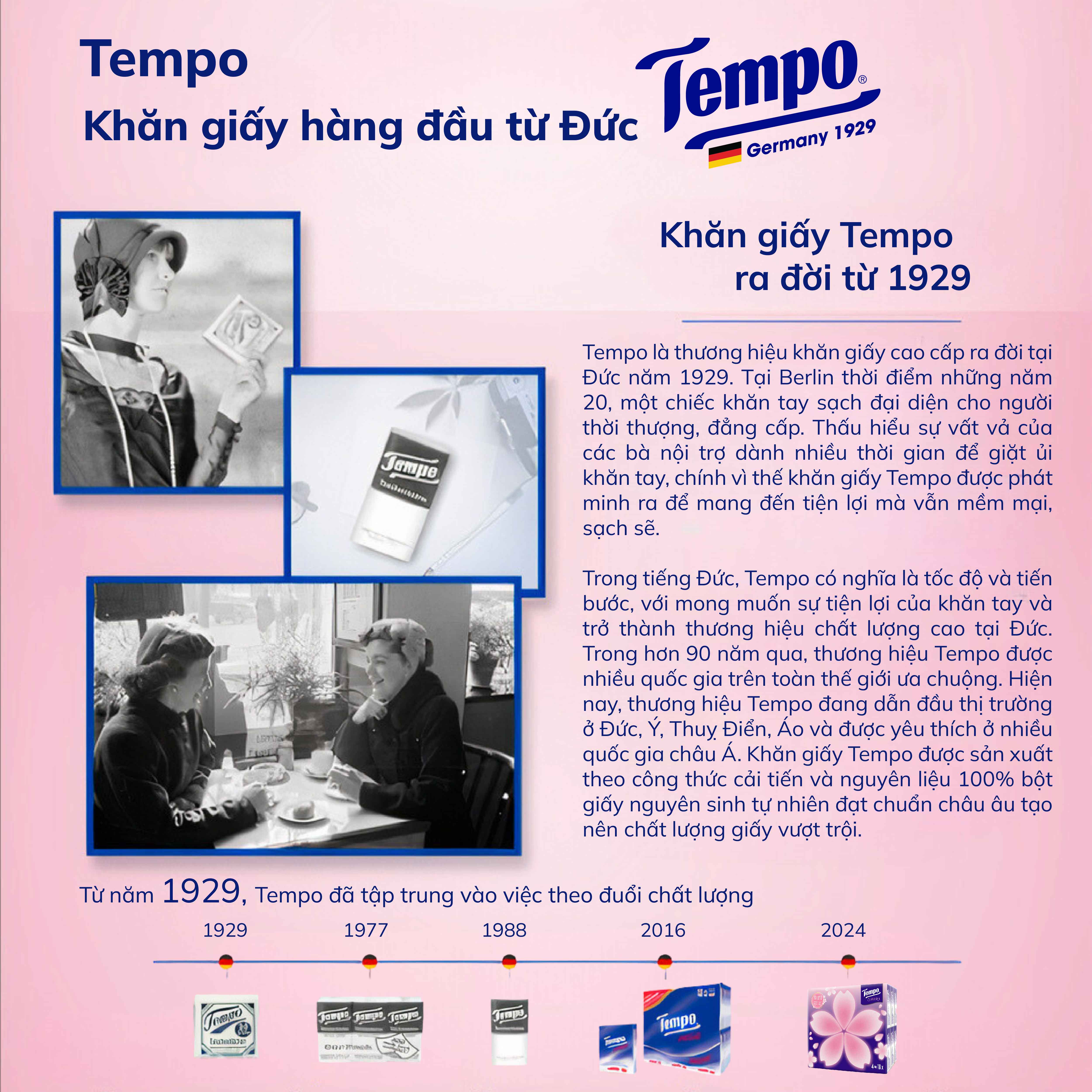 [LỐC 18 GÓI] Khăn Giấy Bỏ Túi Cao Cấp Tempo Petit Hương Sakura- 4 Lớp Bền Dai, Được Kiểm Nghiệm Da Liễu -Thương Hiệu Đức