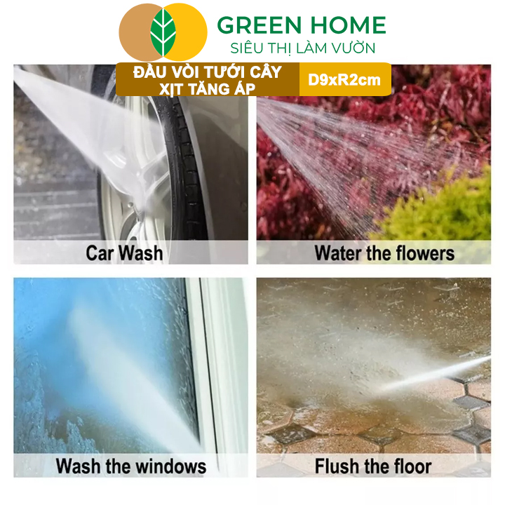 Đầu Vòi Xịt Tăng Áp GreenHome, D9xR1,5cm, Bằng Đồng, Dùng Tưới Cây, Rửa Xe, Rửa Sân Vườn