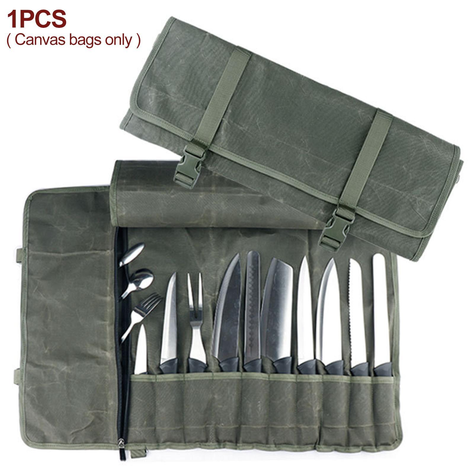 Knife Roll Bag with Shoulder Strap Knife Cutlery Carrier Carry Case for BBQ