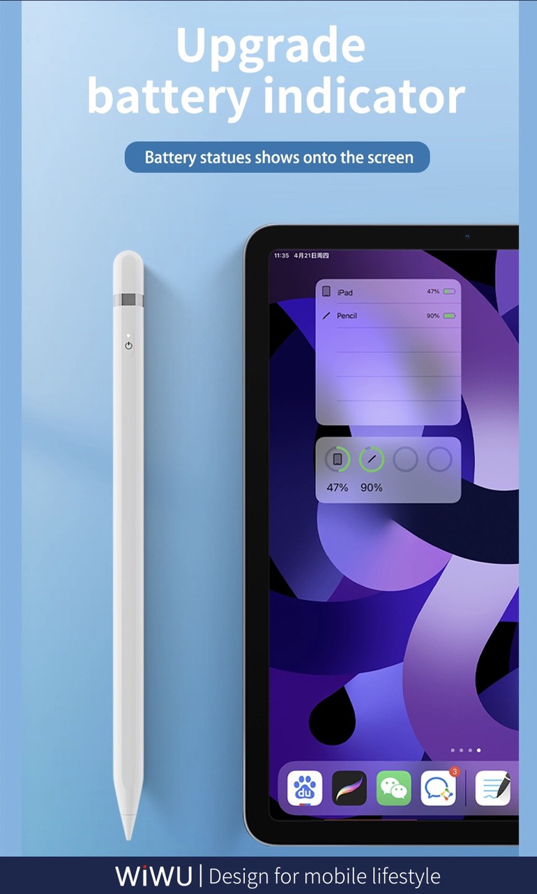 Bút cảm ứng Wiwu Pencil L Dành cho Ipad làm bằng hợp kim nhôm, thiết kế từ tính bảo vệ bút khỏi bị lăn và rơi - Hàng chính hãng