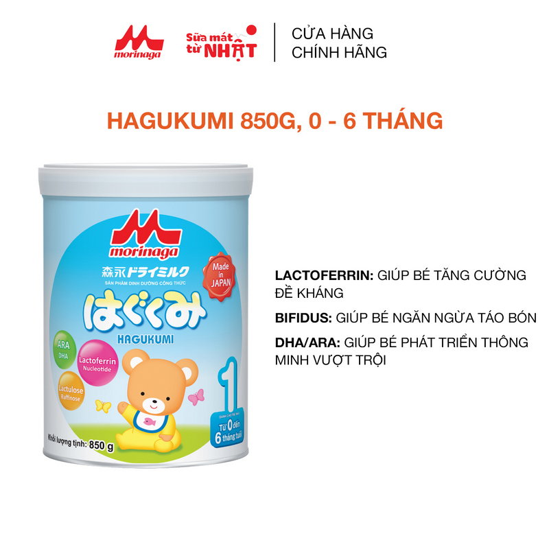 Sữa Morinaga số 1 Hagukumi 850g thêm dưỡng chất mới  (Hàng nguyên tem, nguyên đai)