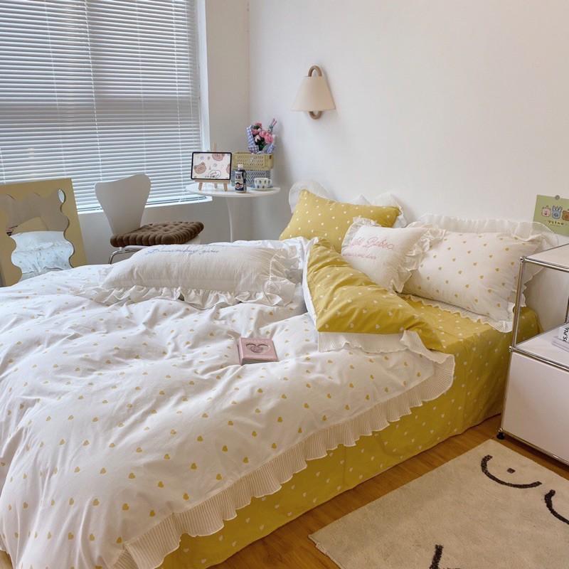 Set Cotton bèo 100%cotton Hàng Nhập Khẩu Cao Cấp 4 Món Tim Vàng Có Thể Sử Dụng Cả 2 Mặt Để Đổi Mới Không Gian Phòng