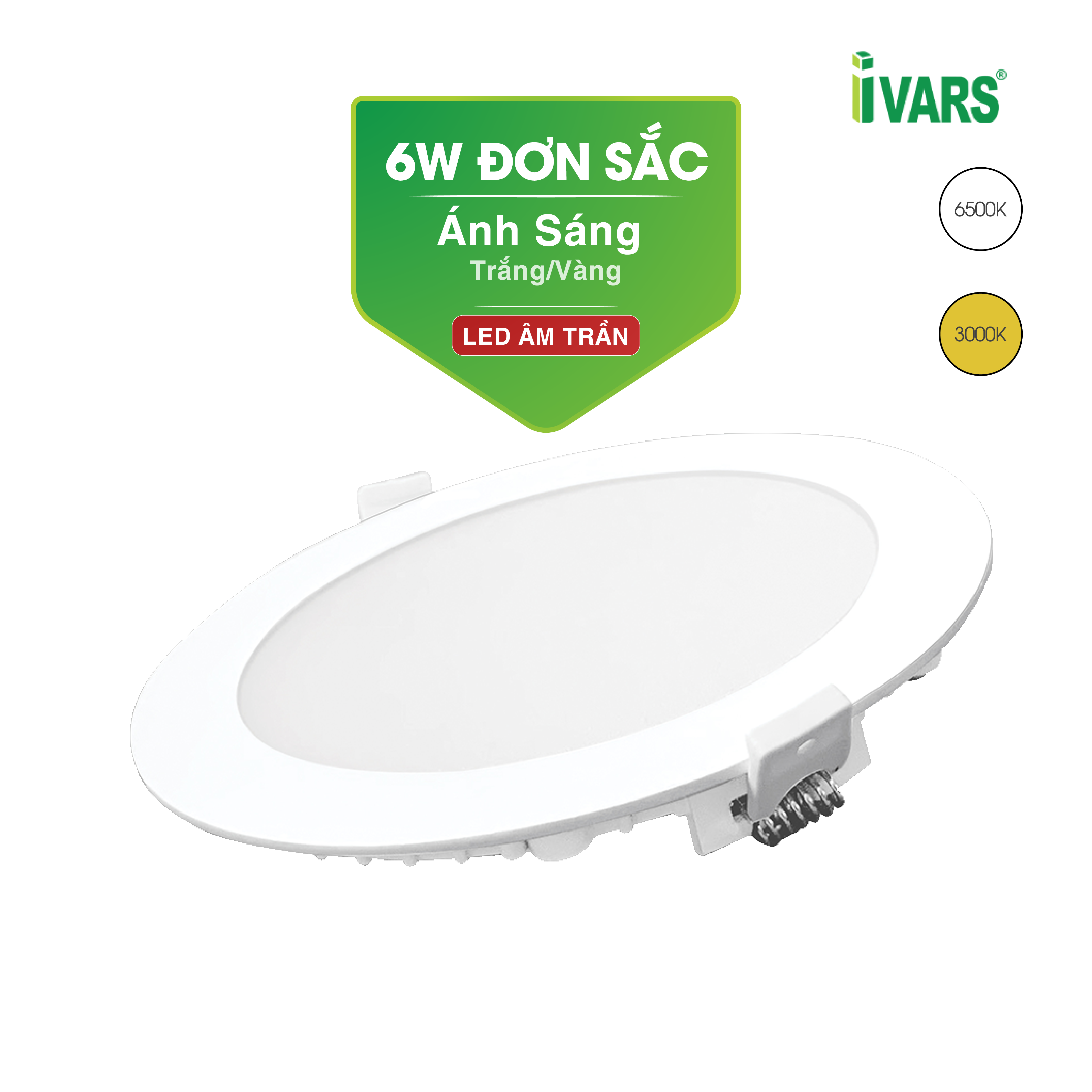 Đèn LED Âm Trần Tròn Siêu Mỏng Nhẹ Đơn Sắc Thương Hiệu IVARS - Công Suất 6W/7W/9W/12W/15W/18W/24W - Hàng chính hãng