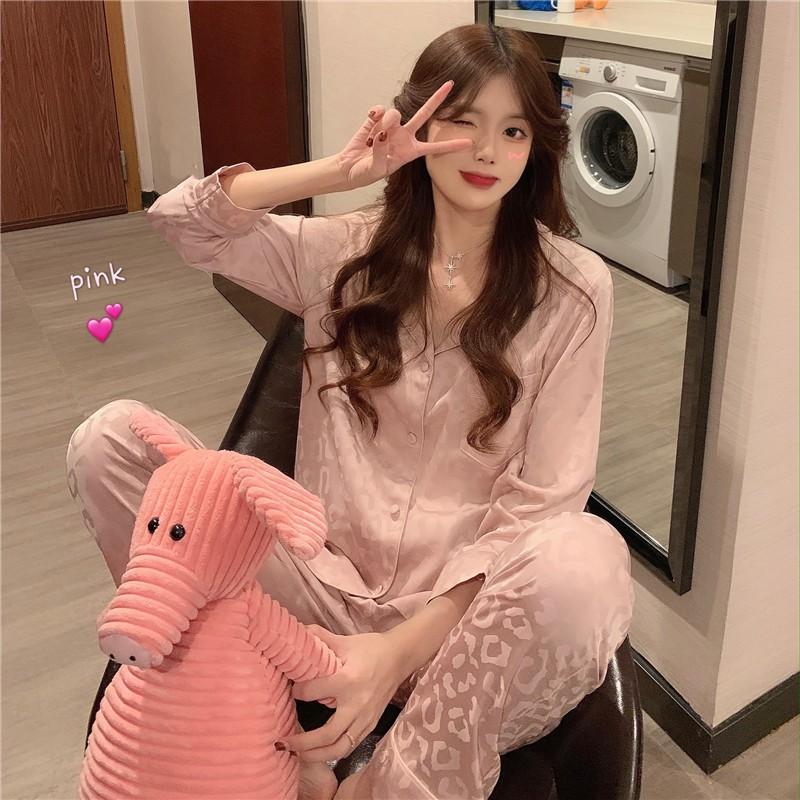 Bộ đồ ngủ, bộ ngủ nữ pijama lụa cao cấp Quảng Châu dài tay họa tiết sang trọng