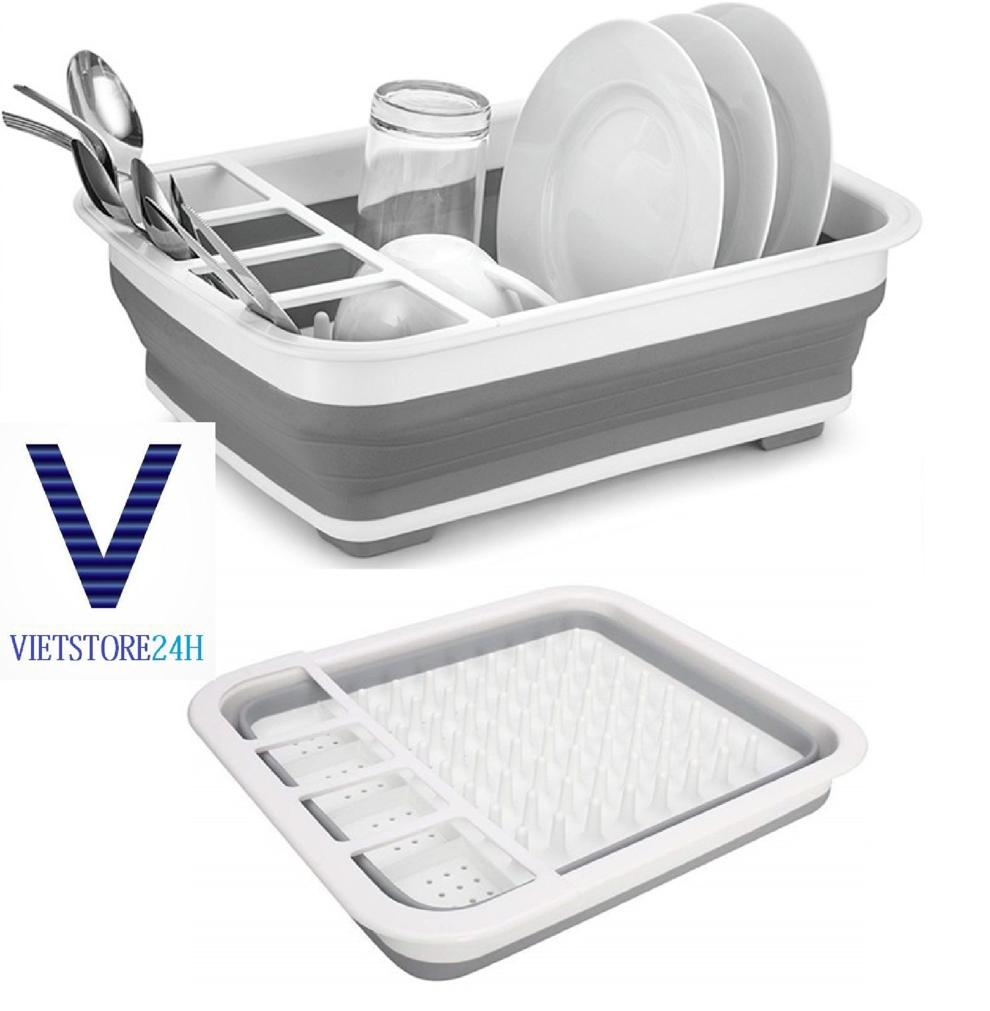 Giá úp chén kiêm rổ gấp gọn thông minh VT