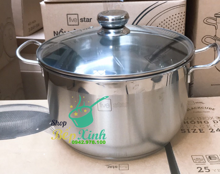 Nồi luộc gà FiveStar inox 430 nắp kính, tặng 2 muỗng canh (26cm