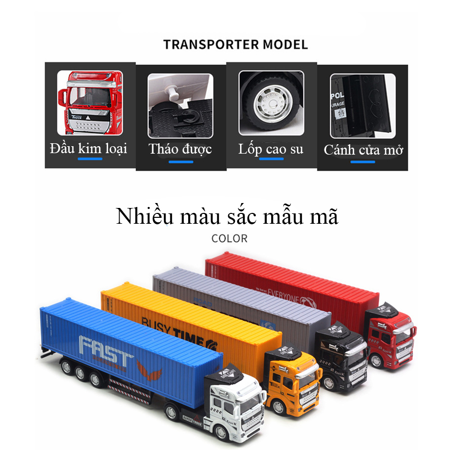 Xe mô hình đầu kéo container vận chuyển KAVY NO.8807 đầu hợp kim tỷ lệ 1:48 - nhiều màu