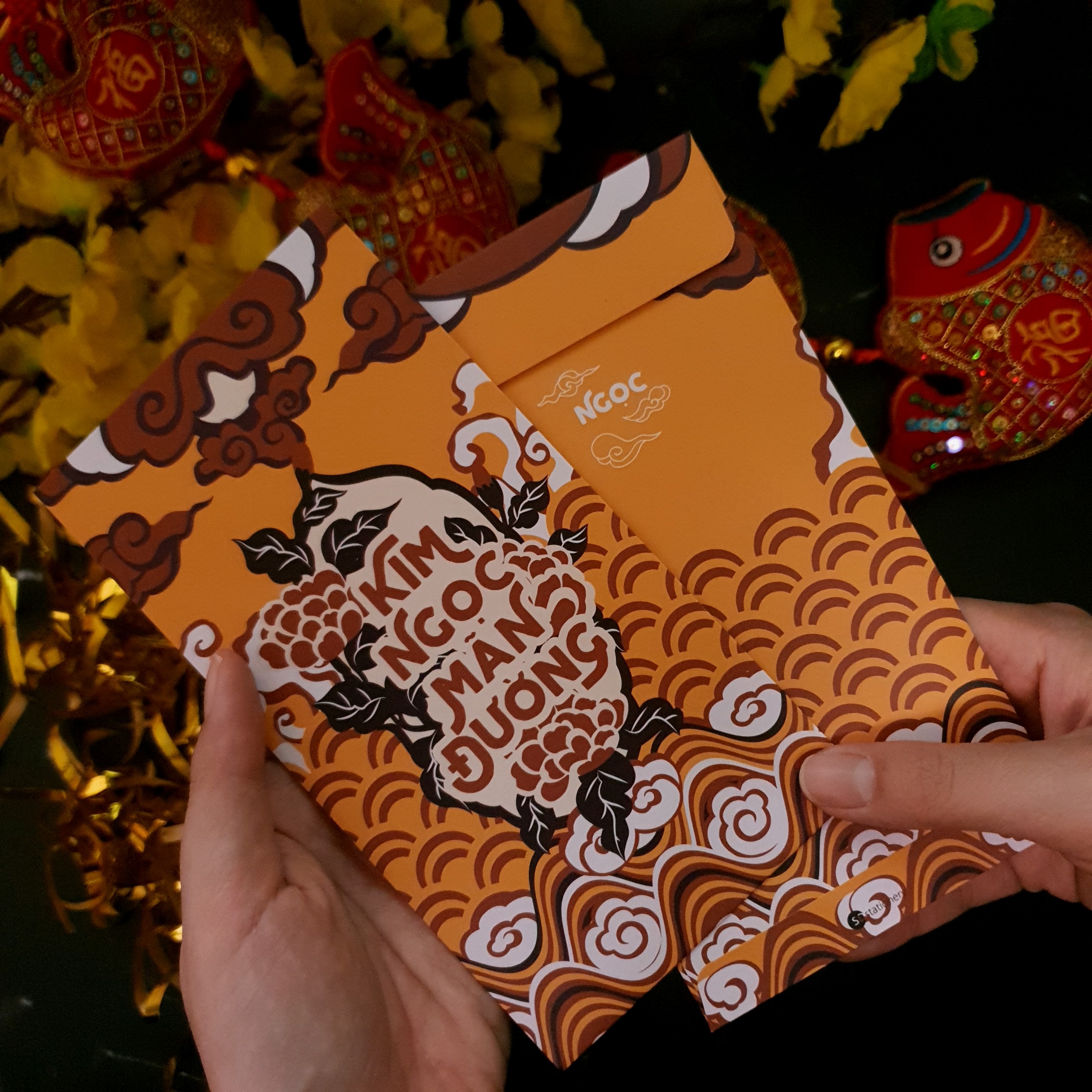 Bao lì xì 9x17 cm SDstationery CÁT NIÊN MỸ Ý giấy chất lượng cao, hoa văn cổ truyền sang trọng