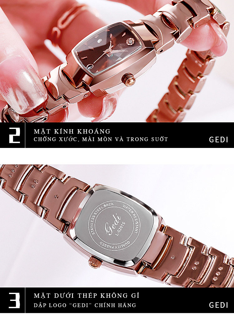 Đồng hồ nữ thời trang Hàn Quốc GEDI-52015 có lịch ngày, dây thép mặt nhỏ xinh - Hàng chính hãng