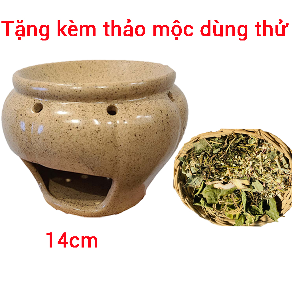 BẾP ĐẤT NUNG XÔNG ĐỐT BỒ KẾT GỐM TRÁNG MEN TẶNG KÈM THẢO MỘC XÔNG ĐỐT MIX CÁC LOẠI LÁ