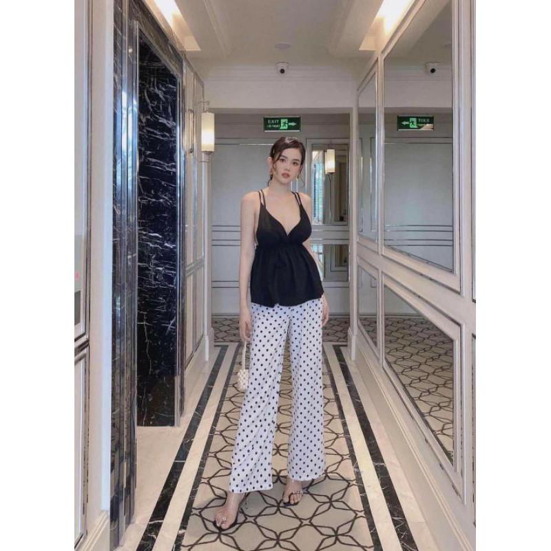 Set áo 2 dây bèo quần suông chấm bi