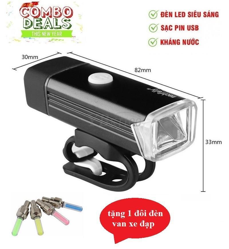 Đèn pha Xe đạp siêu sáng Machfally tặng 1 đôi đèn van