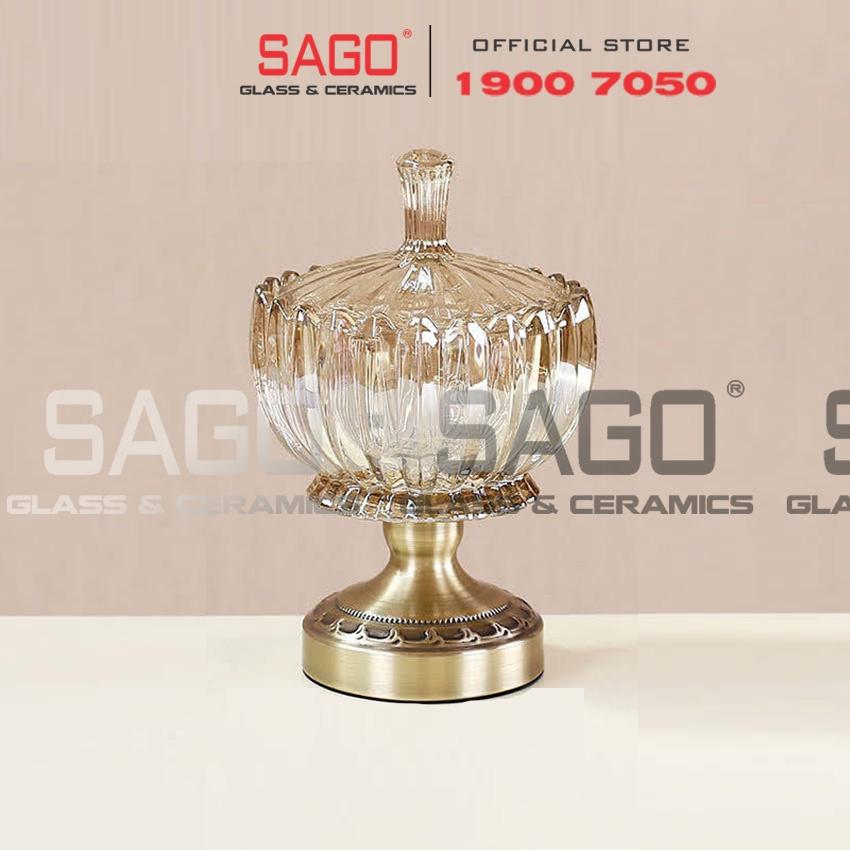 Đĩa Thủy Tinh Trái Cây Có Chân Mạ Đồng Bí Sọc Cao Cấp | Tùy Chọn Kiểu Dáng