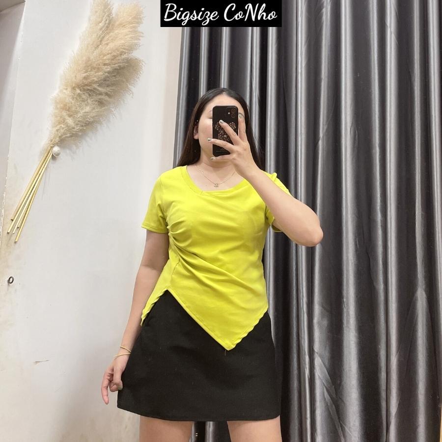 Áo thun kiểu tay ngắn bigsize nữ bo sườn tôn dáng, Áo phông cổ tim lệch Chuppy 58-95kg BIGSIZE CÔ NHỎ A40 - Màu trắng