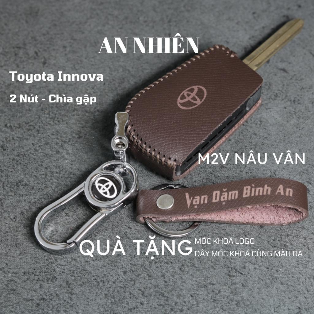 Bao da dành cho móc khoá bọc ốp chìa khóa xe ô tô Toyota innova 2006 - 2015, da bò, nhiều màu, khâu thủ công To5