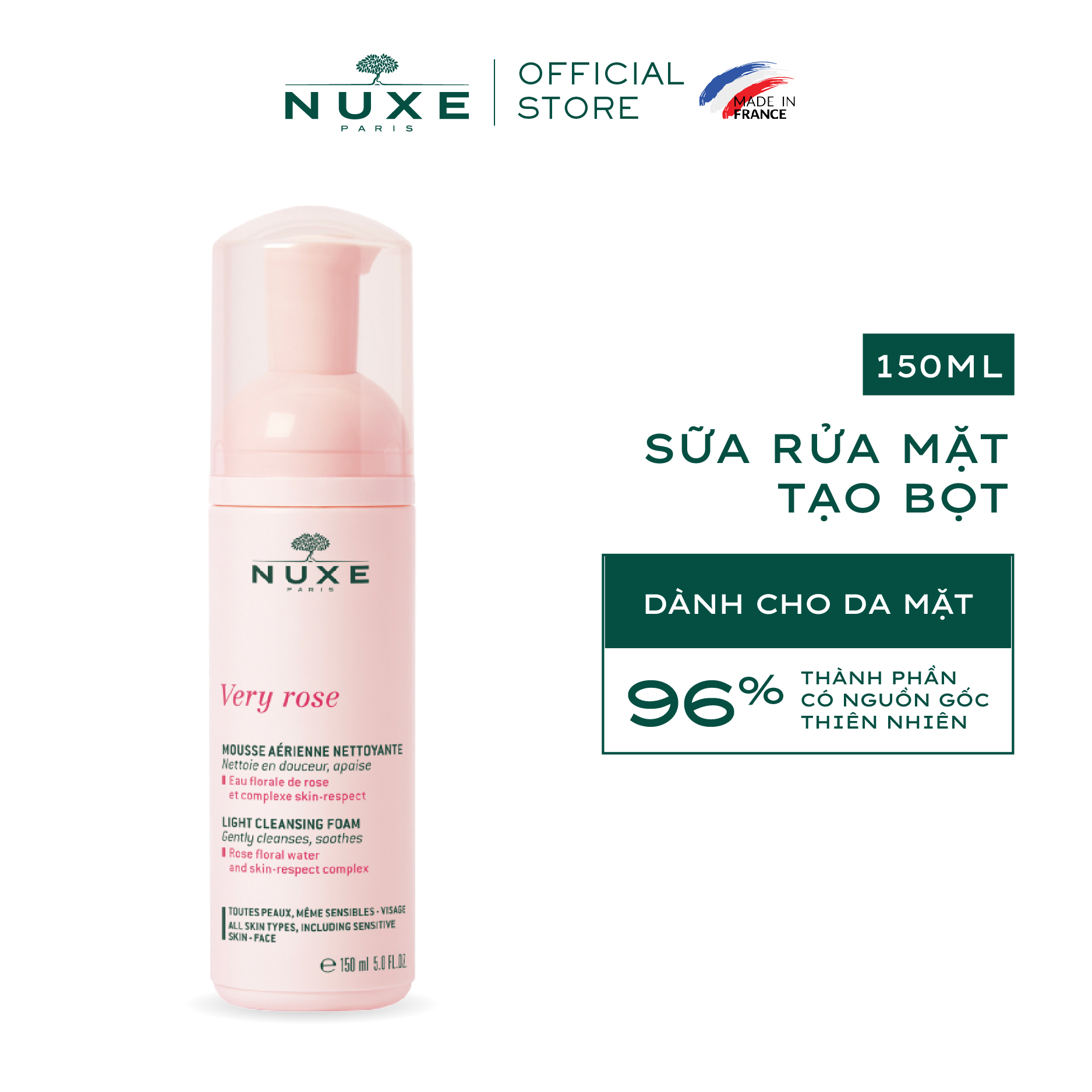 Sữa rửa mặt tạo bọt Nuxe Very Rose 150ml