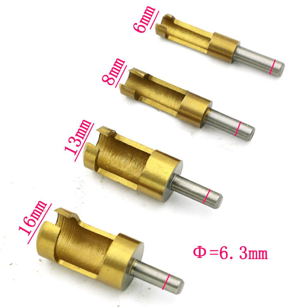 4 x 6/ 8/ 13/ 16mm Shank Carbon Steel Wood Work Plug Cutter Drill Bits Set