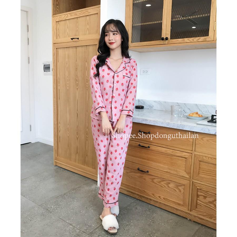 Bộ ngủ pijama nhung tăm dài tay