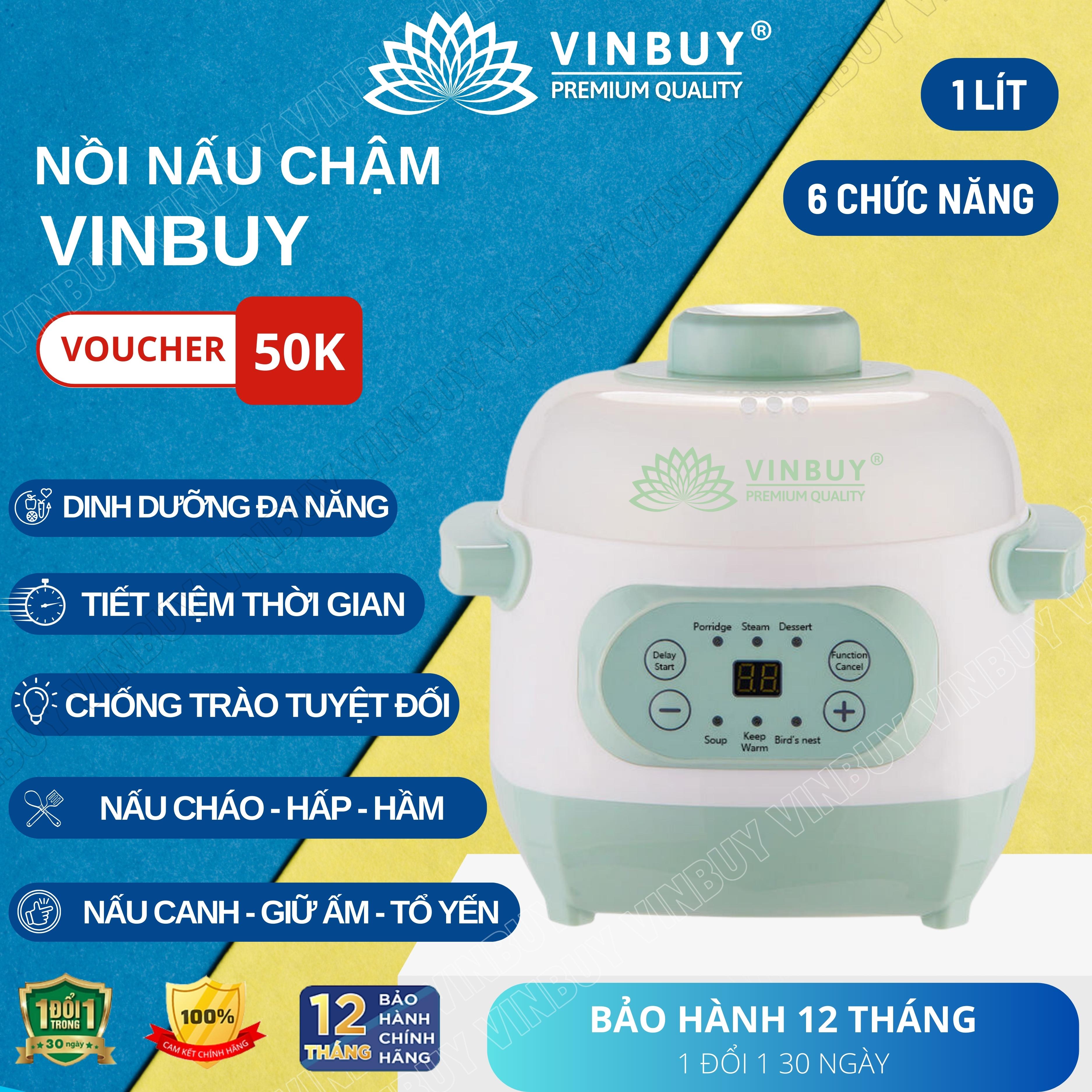 Nồi chưng yến, nồi nấu chậm, nồi tiềm thuốc bắc, nồi nấu cháo cho bé giữ trọn chất dinh dưỡng, dung tích 1 lít, công suất 200W - Hàng chính hãng VINBUY