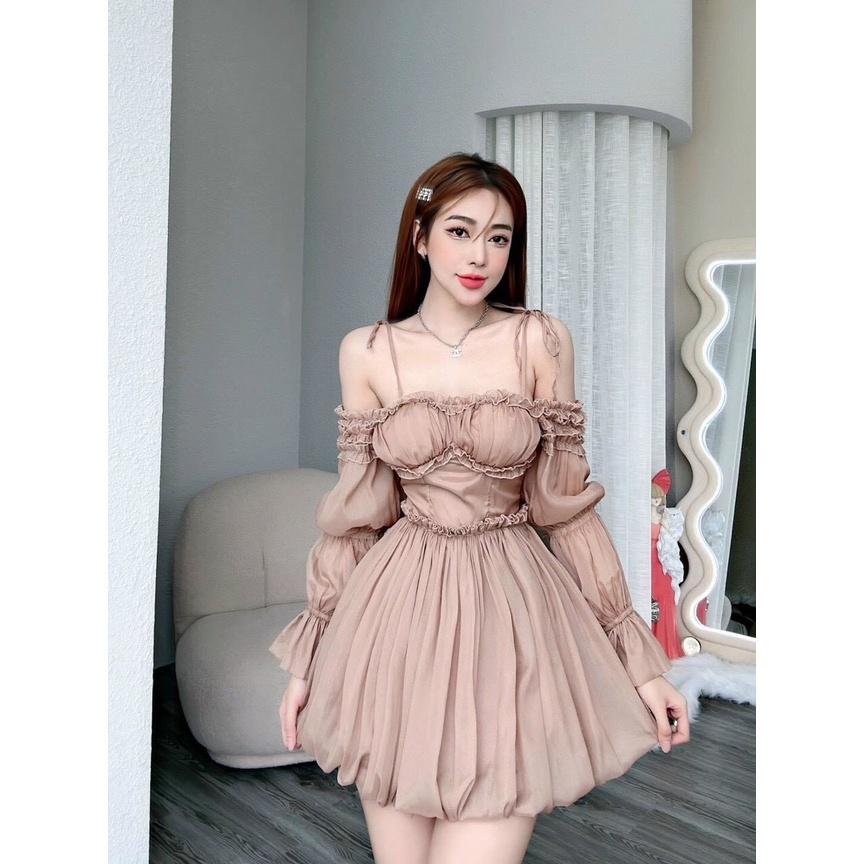 VÁY ĐI CHƠI, VÁY ĐI TIỆC, VÁY CÚP NGỰC TRỄ VAI 2S DÁNG BÍ XÒE CÓ LỚP LÓT CỰC XINH IU