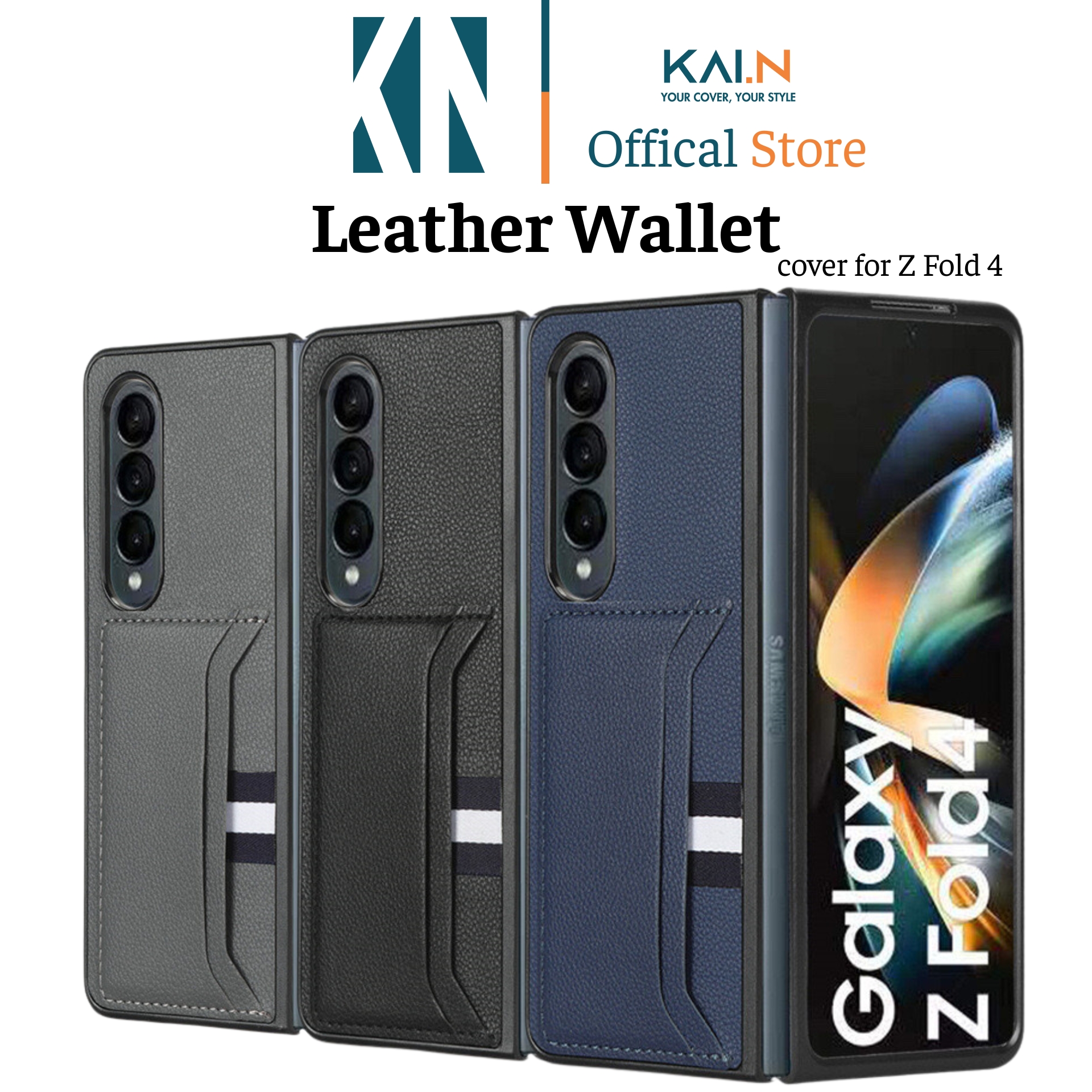 Ốp Lưng Case Da Dành Cho Samsung Galaxy Z Fold 4, Kai.N Leather Wallet Cover, Có Ngăn Chứa Đựng Thẻ Tiện Dụng - HÀNG CHÍNH HÃNG