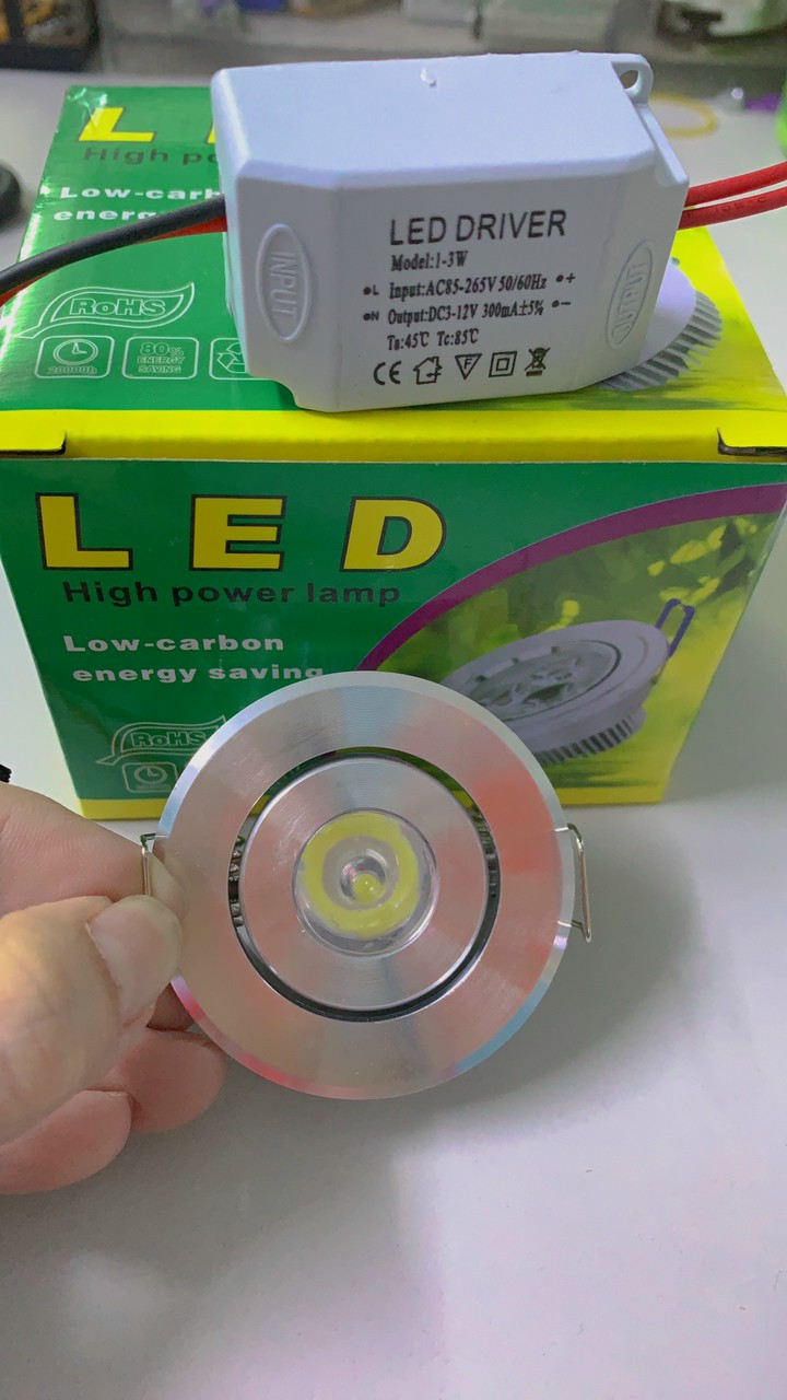 Đèn led âm tủ âm trần 1W chíp LED khoét lỗ 45mm