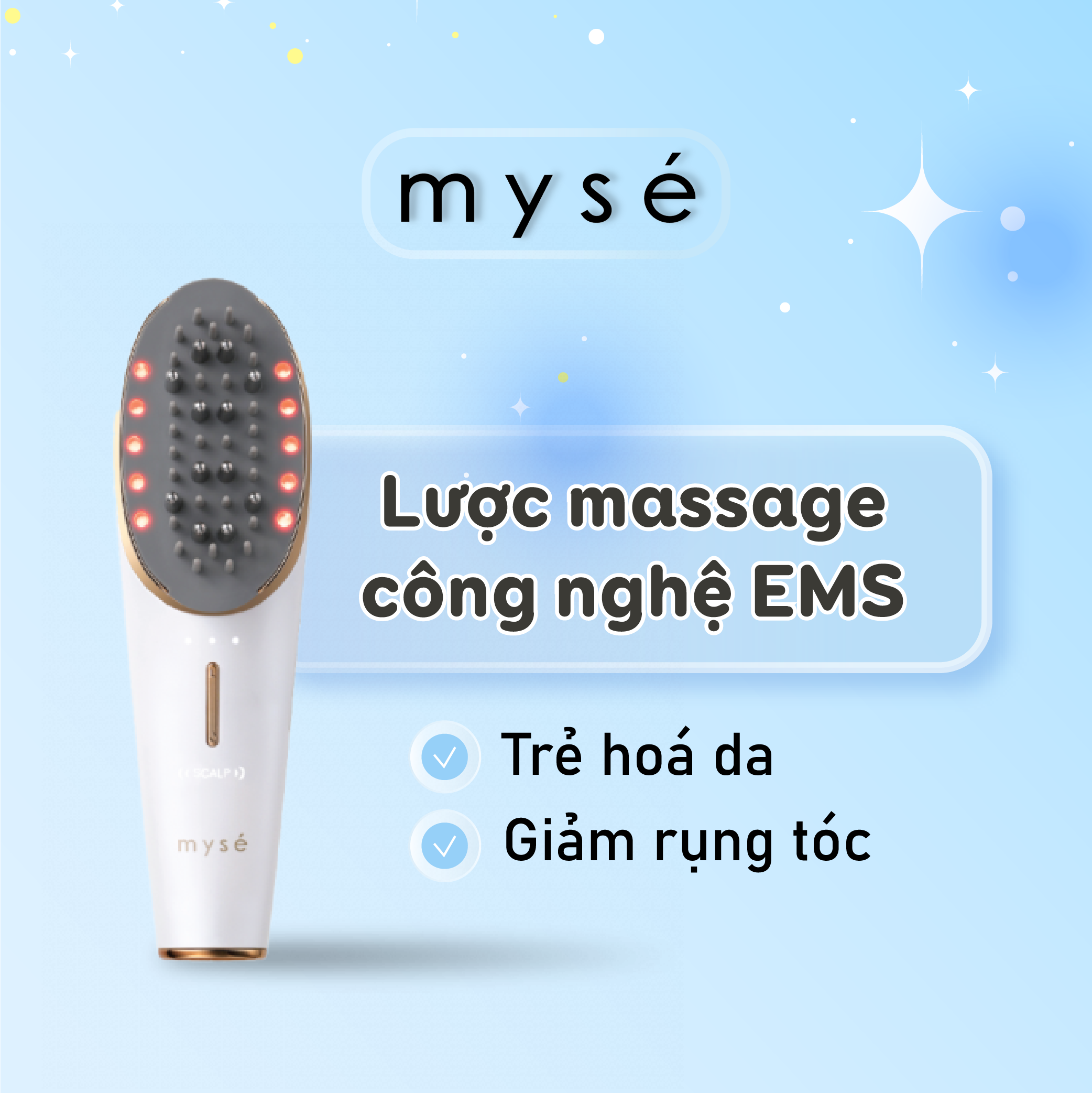 Lược massage YA-MAN Ltd. Myse công nghệ EMS trẻ hóa da, giảm rụng tóc