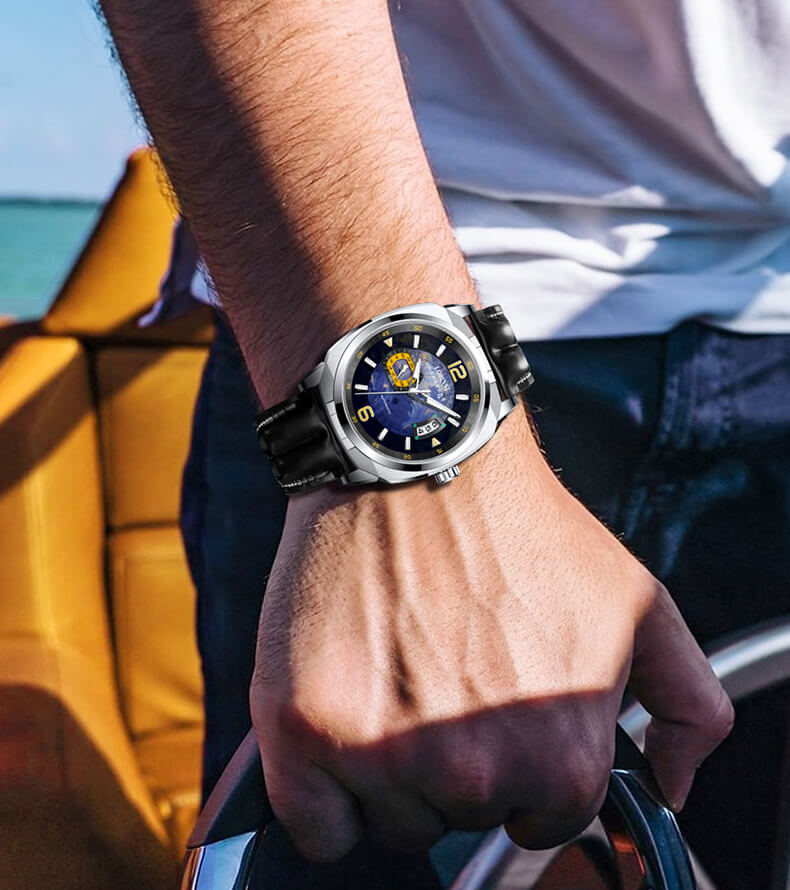 Đồng hồ nam chính hãng LOBINNI L16070-1 hàng mới 100% ,kính sapphire chống nước,chống xước,dây da xịn ,kiểu dáng thể thao ,size mặt to