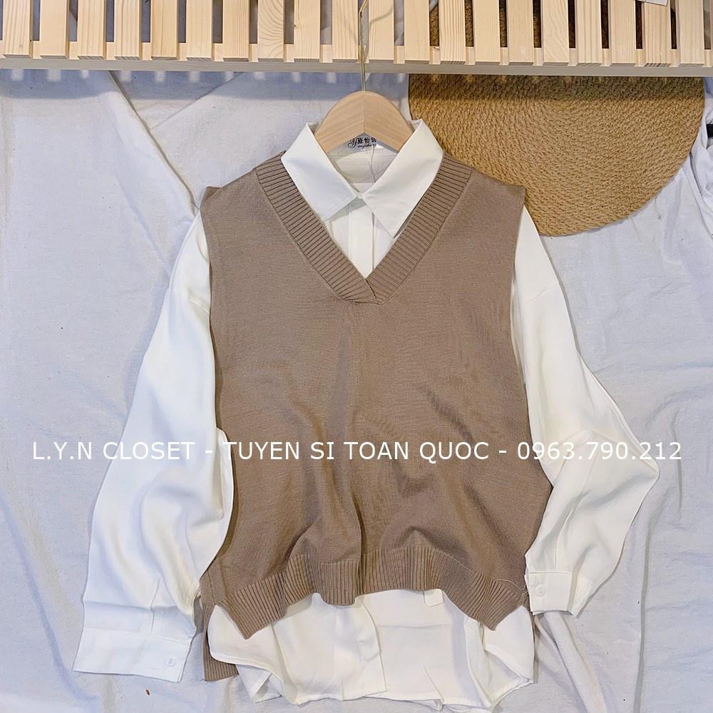 Áo gile len trơn mịn cổ V dáng xuông 2 tà 4 màu hàng Quảng Châu Lyn Closet G110L