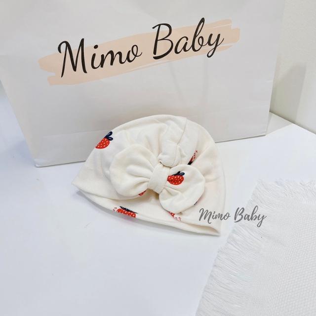 Mũ turban màu trắng kem họa tiết quả dâu xinh xắn cho bé MTB88 Mimo Baby