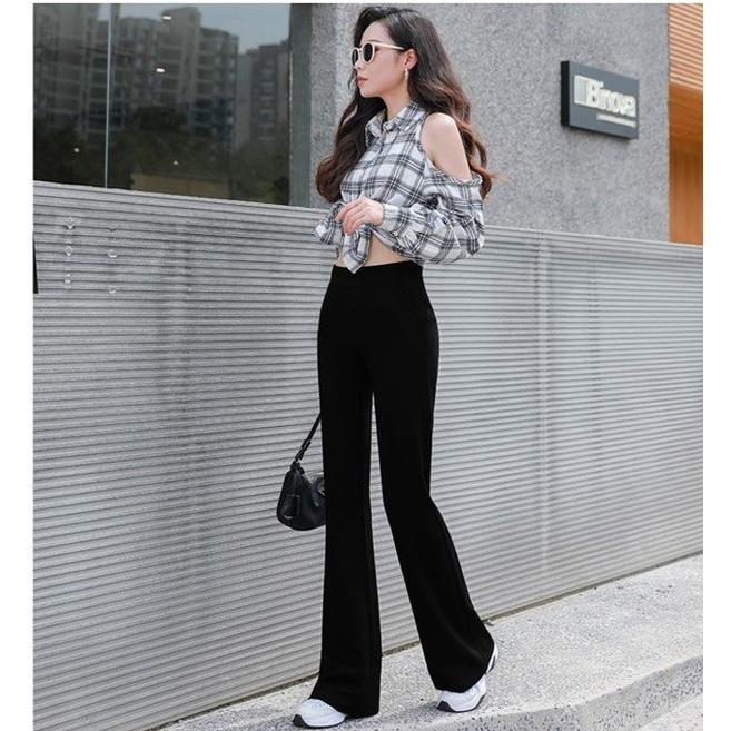 Quần Ống Loe Nữ CHIPY Màu Đen Lưng Cạp Cao Dáng Dài Công Sở Co Giãn 4 Chiều Chất Thun Cao Cấp Legging Ôm Siêu Tôn Dáng