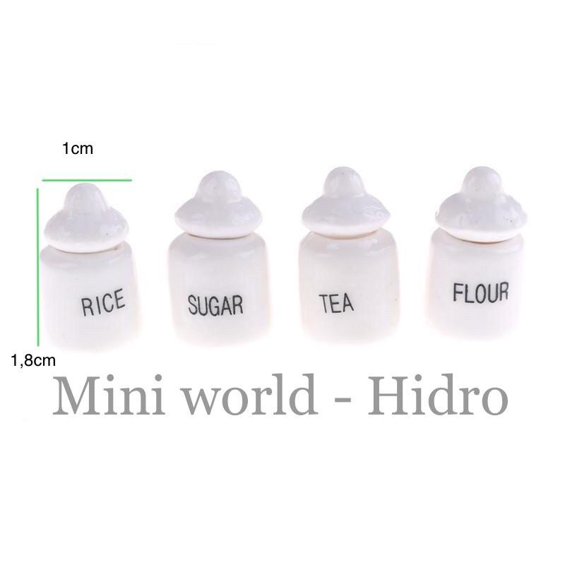 Set 4pcs mô hình chai gia vị nấu ăn nhà bếp mini tí hon bằng sứ dùng cho trang trí nhà búp bê BJD tỉ lệ 1/12 , 1/8